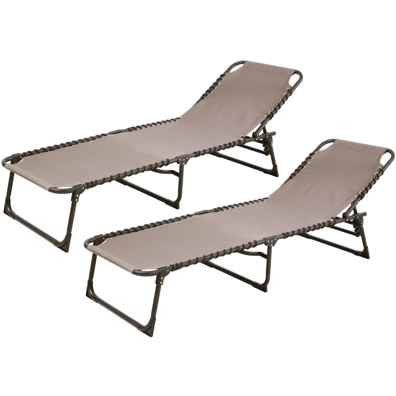 Set de 2 chaises longues de jardin Chaise longue pliable respirante réglable Beige - Svita