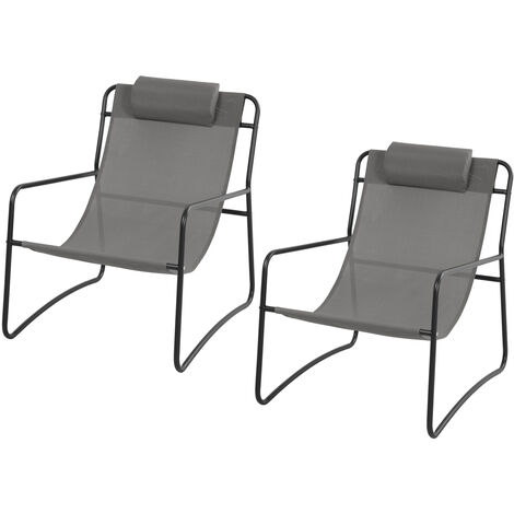 Svita – Set de 2 fauteuils de jardin en acier avec coussins – Chaise longue gris foncé/noir – Dimensions 65x80x81 cm – Confort optimal avec accoudoirs
