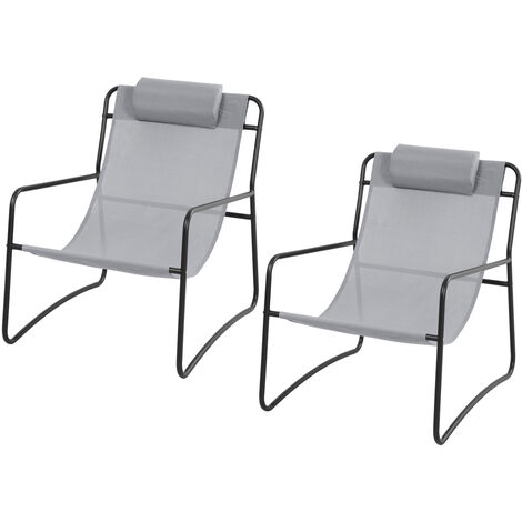 Svita – Set de 2 fauteuils de relaxation outdoor – Acier revêtu – Coussin inclus – Gris clair/noir – Dimensions 65x80x81cm