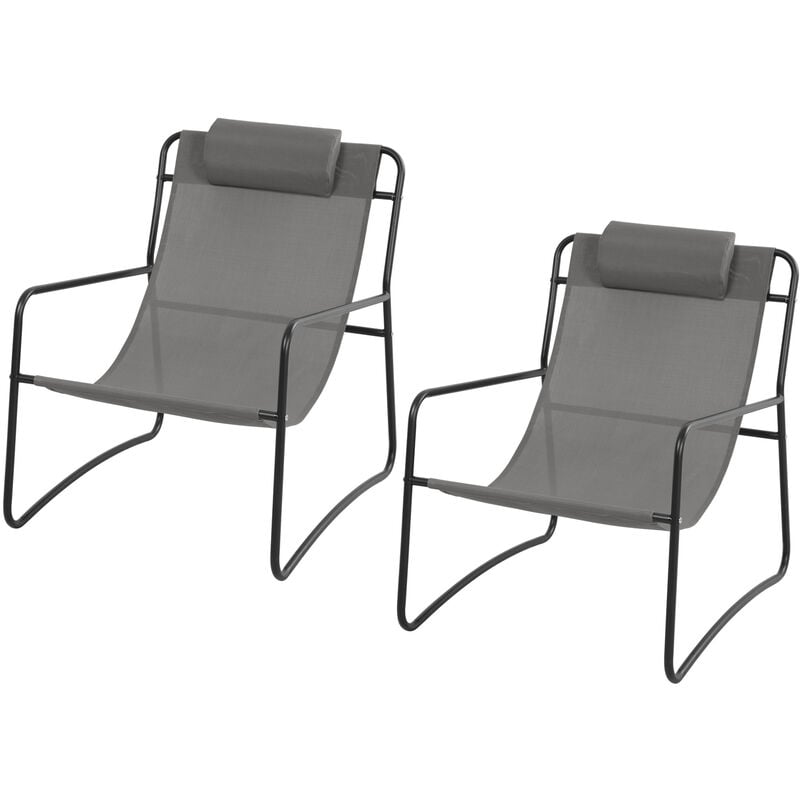 Sveio Set de 2 Fauteuils de Relaxation Outdoor Chaise de Jardin avec Coussin Chaise Longue gris fonce/noir - Svita