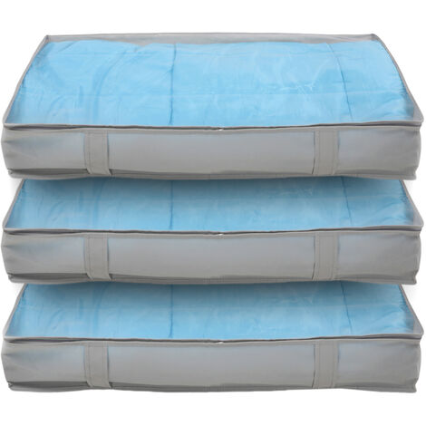 SVITA Set de 3 sacs de rangement M Commode pliable sous le lit Fenêtre de visualisation Poignées Fermeture éclair Tissu Gris clair