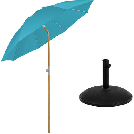 SVITA Set Sonnenschirm Bambus 2m Sonnenschirmständer Gartenschirm Balkonschirm Hellblau