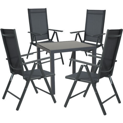 SVITA Set table de jardin et 4 chaises à dossier haut pliables fauteuils de camping métal Anthracite