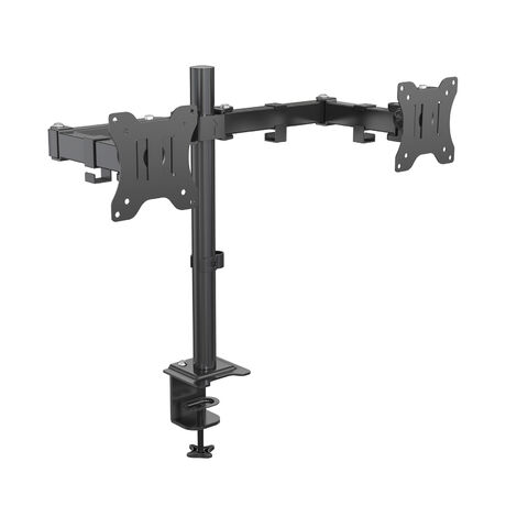 Svita – Support moniteur pour 2 écrans 15-27 pouces – Réglable en hauteur – Inclinaison VESA 75/100 – Charge max 8 kg par écran – Pince de table