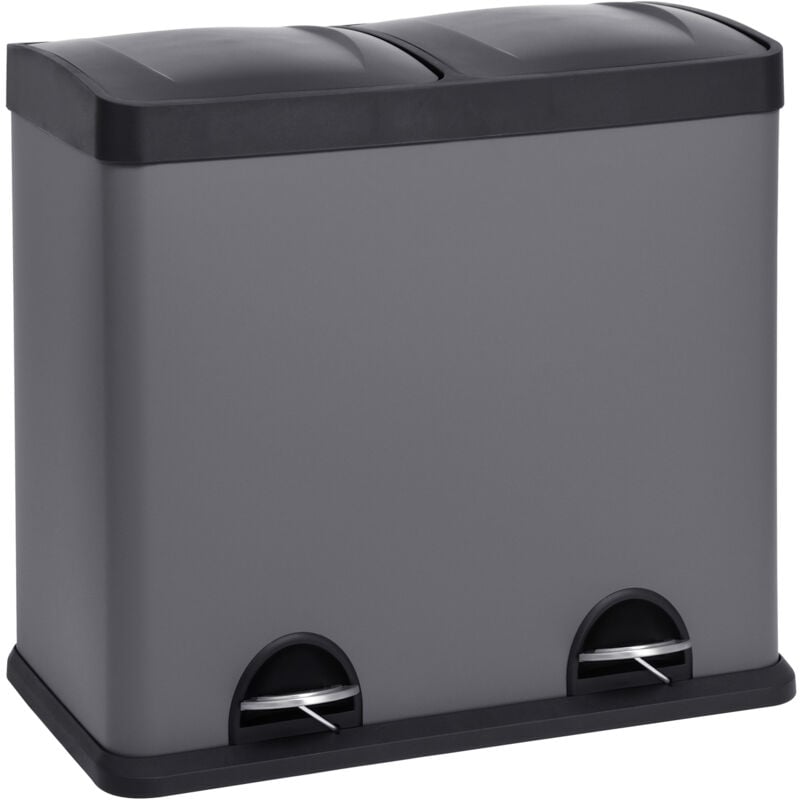 T2X24 Poubelle en inox Corbeille à papier Poubelle de tri 48L grise - Svita