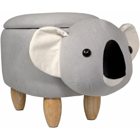 SVITA Tabouret pour enfants Tabouret pour animaux avec espace de rangement tabouret rembourré avec pieds en bois Gris Motif animal Koala