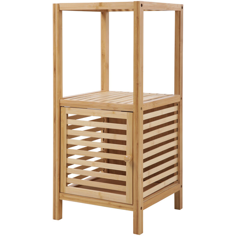 Tagère de salle de bain s avec porte Armoire de salle de bain avec étagère indépendante Naturel Bambou - Svita