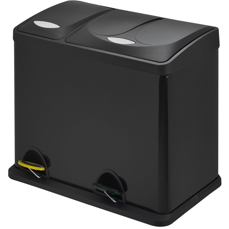 TC2Combo26 Poubelle de tri sélectif Acier inoxydable noire Corbeille à papier (8l + 18l) - Svita