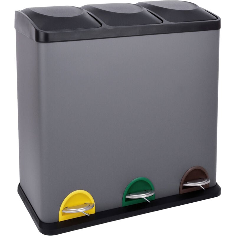 Svita - TC3x20 Poubelle grise 60L 3x20 litres Poubelle à pédale pour le tri sélectif