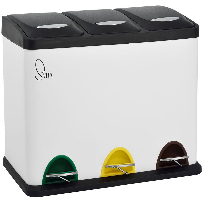 Svita - TC3X8 24 l Poubelle à pédale Poubelle en acier laqué époxy blanc