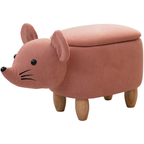 SVITA Tierhocker Stauraum Kinderhocker Sitzhocker Kinderzimmer Sitzbox Maus Rosa