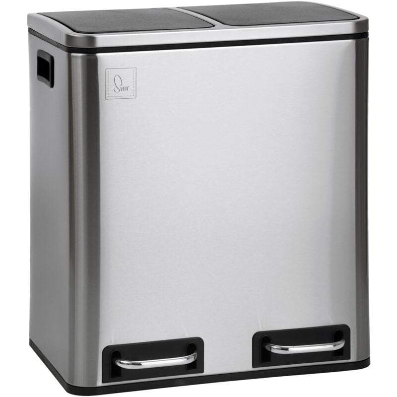 Svita - TM2X15 Poubelle Corbeille à papier 30L en inox Poubelle de tri Argentée