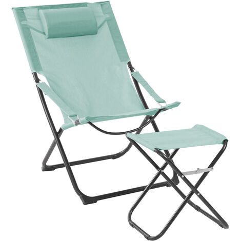 SVITA TOMRA chaise longue avec tabouret chaise de plage pliante chaise de camping oreiller bleu