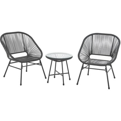 SVITA TULUM Meuble de balcon 3 pièces Set de meubles de jardin Chaises de balcon avec table noir