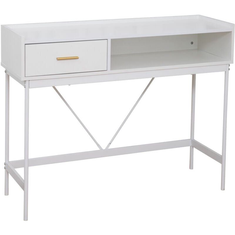 Valeo Table console étroite avec tablette Étagère sur pied Table d'entrée avec tiroir Blanc - Svita