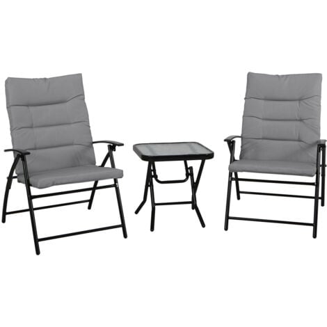 SVITA VENTURA Ensemble de salon 3 pièces rembourré Chaises pliantes Table pliante Meubles de camping Métal gris foncé