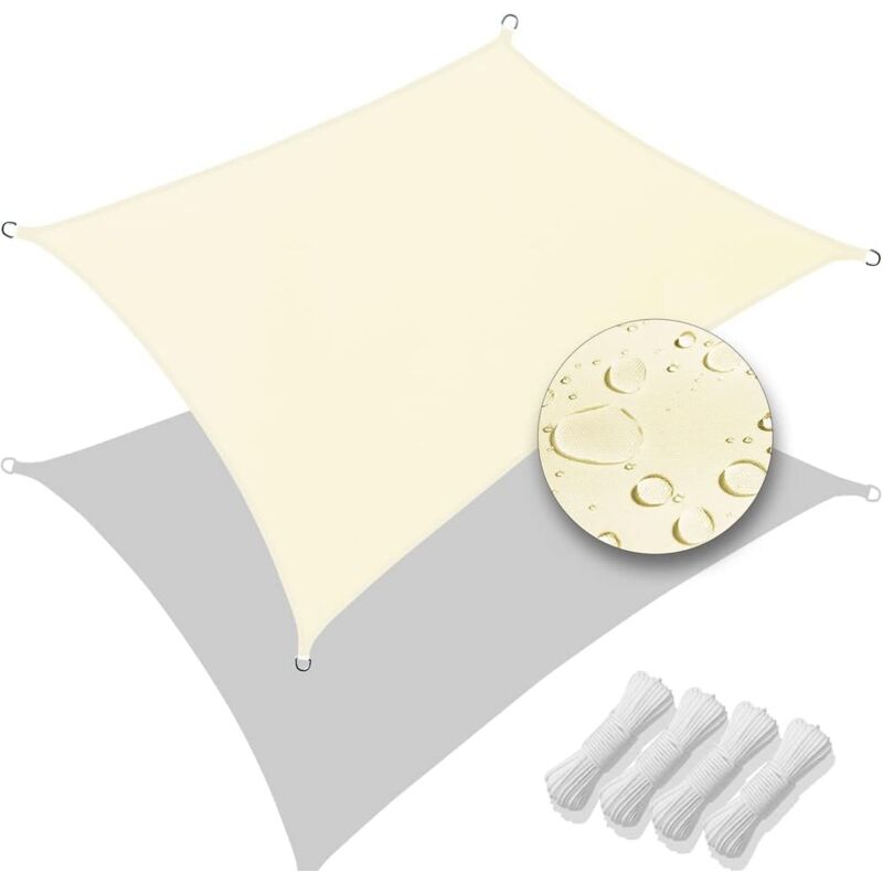 Ineasicer Voile d’ombrage Rectangulaire Imperméable Protection UV 95% en Polyester Résistant et Respirant pour Jardin Terrasse avec Corde 3x5m Beige