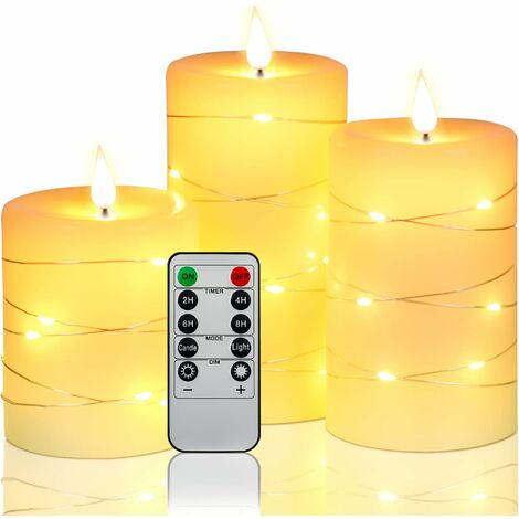 Candele tremolanti senza fiamma in vetro grigio argento telecomando, 3  confezioni di candele finte a led realistiche 3 H 4 5 6