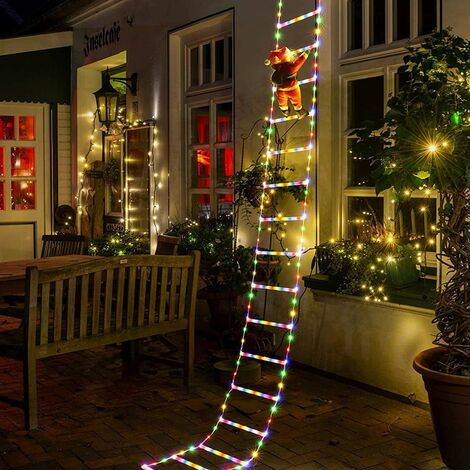 SVKBJROY Décorations de Noël Lumières LED en forme d'échelle avec Père Noël grimpant - Lumières décoratives de Noël pour l'extérieur - 75CM, Multicolore