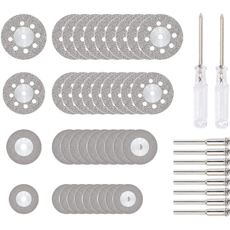 Disque Diamant de Coupe,30 Pièces 22mm Disques à Tronçonner Lame de Scie  Circulaire Disque de Coupe Résine avec 6 Pièces Mandrins Tiges Outil Rotatif  3mm Mandrins pour Pierres Bois Verre Métal LO-Ron