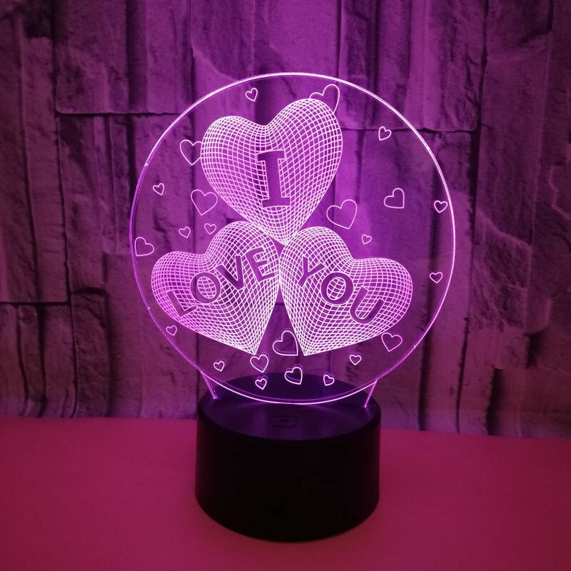 Image of SVKBJROY I Love You 3D Optical Illusion LED Touch USB Lampada da scrivania Lampada da notte e 7 sfumature colorate per il regalo di San Valentino per
