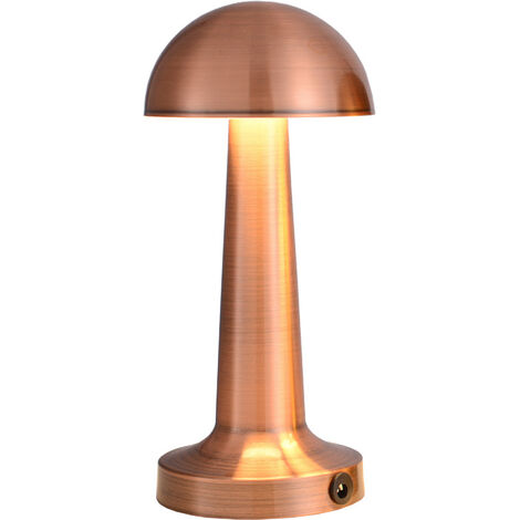SVKBJROY Lampe de table tactile, lampe de bureau sans fil en forme de champignon avec 3 luminosités, lampe de chevet rechargeable pour chambre à coucher, bureau, restaurant, lecture (bronze)