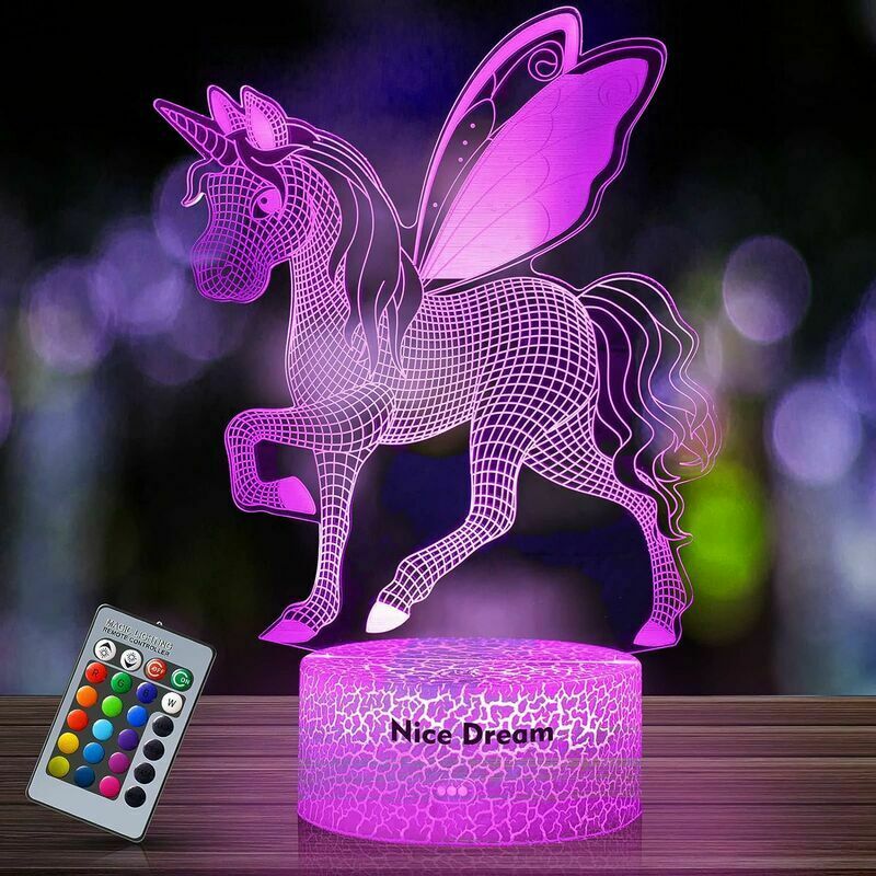 Image of SVKBJROY Regalo per Ragazza Unicorno, Lampada Unicorno 3D Luce Notturna a LED, Lampada da Comodino Giocattolo Unicorno Luce Notturna 16 Colori,