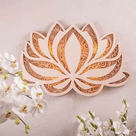 SVKBJROY Mandala Yoga Room Night Light, Mandala Applique Murale Multicouche Découpée Au Laser Sculpté LED Élégant Mandala Suspendu MDF Panneaux Lampe Décoration (lotus)