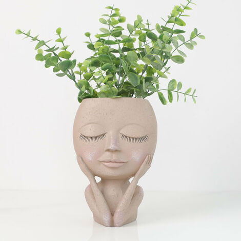 SVKBJROY Pot de fleur de tête de visage de filles, décor de maison, jardinière de plantes succulentes, Vase pour décoration de table en résine et céramique