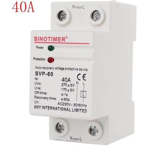 SVP-60 Protector de voltaje de 220 V, protección contra sobretensión y subtensión, relé de protección con reinicio automático para componentes electrónicos (40 A)