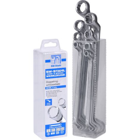 SW-Stahl 00180L Doppelringschlüssel-Satz 6-22 mm, 8-teilig tief gekröpft I Ringschraubenschlüssel I Doppel-Schraubenschlüssel Set I Ringschlüssel-Set gekröpft