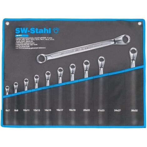 SW-Stahl 00181L Doppelringschlüssel-Satz 6-32 mm, 11-teilig tief gekröpft I Ringschraubenschlüssel I Doppel-Schraubenschlüssel Set I Ringschlüssel-Set gekröpft