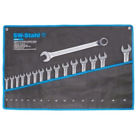 SW-Stahl 00193L Gabelringschlüsselsatz 10-32 mm gekröpft, 16-teilig I Maulschlüssel-Set I Ringschraubenschlüssel I Doppel-Schraubenschlüssel I Ringmaulschlüssel I Gabelschlüssel-Satz I Ringschlüssel