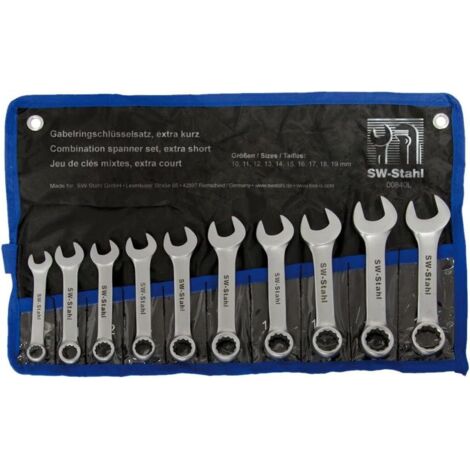 SW-Stahl 00840L Gabelringschlüsselsatz 10-19 mm extra kurz I 10-teilig I blendfrei I Ringschraubenschlüssel I Doppel-Schraubenschlüssel I Ringschlüssel Set I Maulschlüssel I Ringmaulschlüssel