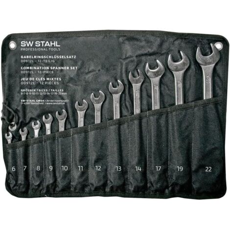SW-Stahl 00912L Gabelringschlüsselsatz 6-22 mm, 12-teilig I Ringschraubenschlüssel I Doppel-Schraubenschlüssel I Ringschlüssel-Set I Maulschlüssel I Ringmaulschlüssel