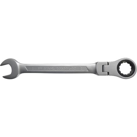 SW-Stahl 03530L-32 Gabelringratschenschlüssel 32 mm I Ringschlüssel mit Gelenk I 72 Zähne I Maulschlüssel mit Ringratsche I Ringratschenmaulschlüssel SW 32
