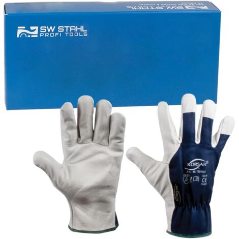 SW-Stahl 11541L Rindnappa-Baumwoll- handschuh, Gr. 9 blau-weiss