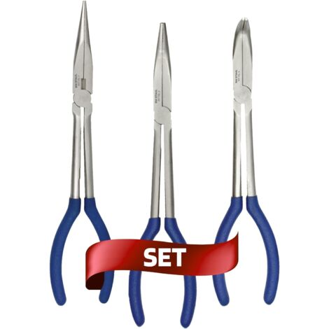 SW-Stahl 40710L Spitzbackenzangensatz 3-teilig I Spitzzange Set I extra lange Spitzzange 310 mm I Zange gerade / 45° / 90° gebogen I für schwerliegende Bereiche