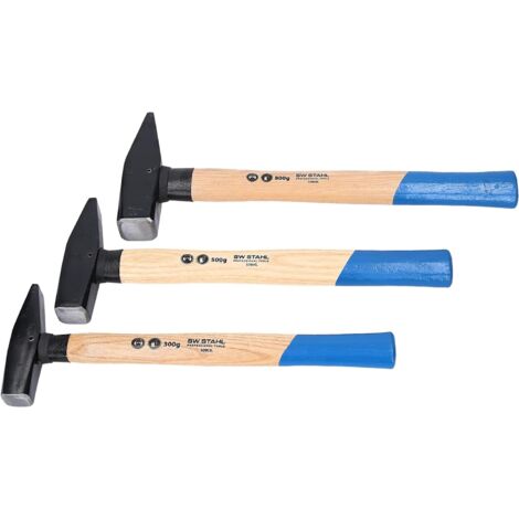 SW-Stahl 50930L Schlosshammer-Set mit Stielschutz 3-teilig I Werkzeughammer aus Hickoryholz I Hammer mit Kopfgewichten 300g - 500g - 800g