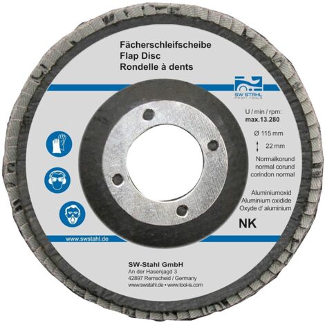 SW-Stahl 82311L Fächerschleifscheibe I Schleifscheiben 115mm für Winkelschleifer I NK80 I 10 Stück