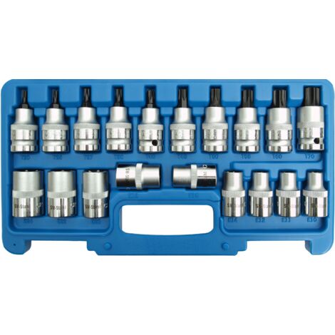 SW-Stahl Schraubendreheinsätze T und E-Profil, 19-teilig, 1/2 Zoll T 30 - T 70 / E 10 - E 24, 04180L