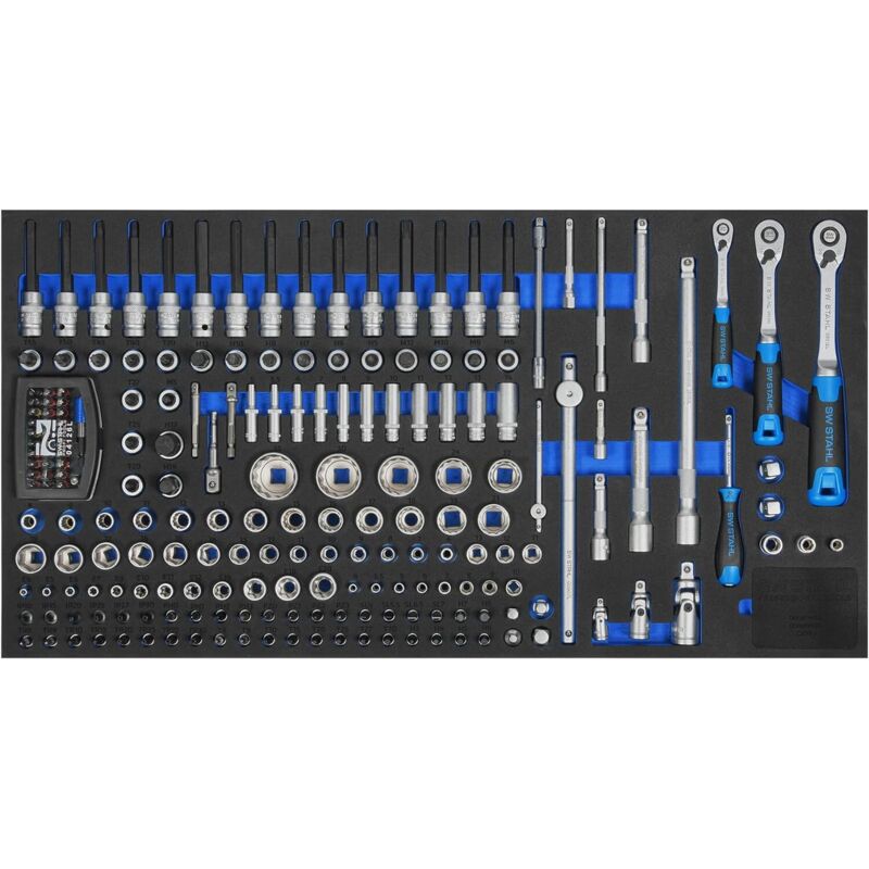 Sw Stahl Sw-stahl Z3011-3 Werkstattwagensortiment, Steckschlüssel 1/4', 3/8', 1/2', Mit Ratschen, 167-teilig I Werkzeugwagen Einlagen I Profi