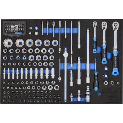 SW-Stahl Z3011-1 Werkstattwagensortiment, Steckschlüssel 1/4', 3/8', 1/2', mit Ratschen, 167-teilig I Werkzeugwagen Einlagen I Profi Werkstatteinrichtung I Werkzeugeinlage bestückt Kfz