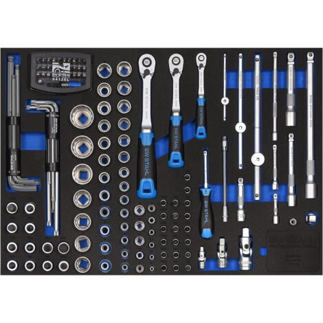 SW-Stahl Z3011-14 Werkstattwagensortiment, Steckschlüssel 1/4', 3/8', 1/2', mit Ratschen, 144 TLG I Werkzeugwagen Einlagen I Profi Werkstatteinrichtung I Werkzeugeinlage bestückt Kfz I
