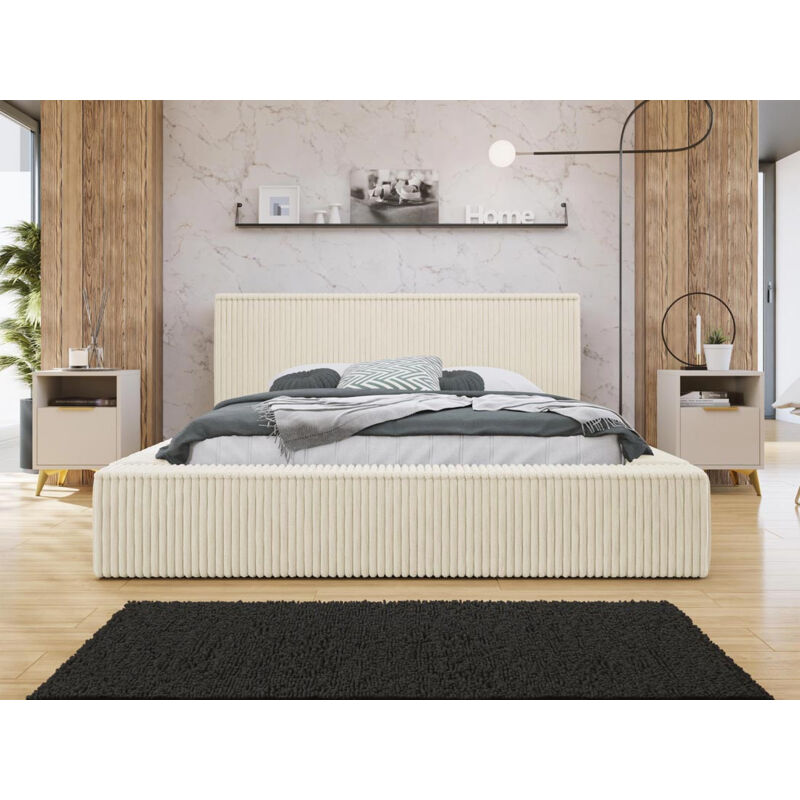 Bestmobilier - Swan - lit coffre - 160x200 cm - sommier inclus - en velours côtelé grosses côtes - beige