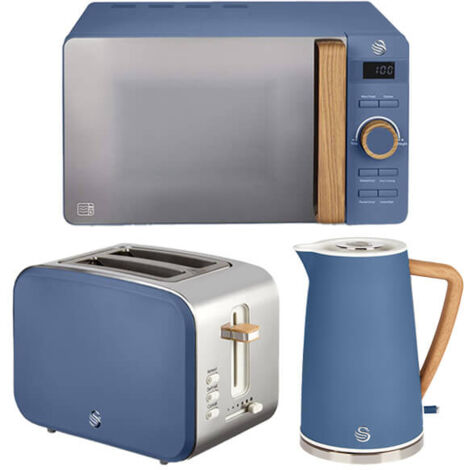 Swan Nordic Blue 1.7L Kettle, 2 Slice Toaster & 20L Digital Microwave Set