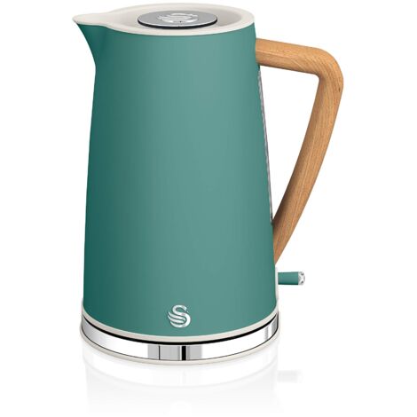 Swan Nordic Bollitore elettrico ultra veloce, senza fili, design moderno, 1,7 l, 2200 W, manico effetto legno, spegnimento automatico, verde