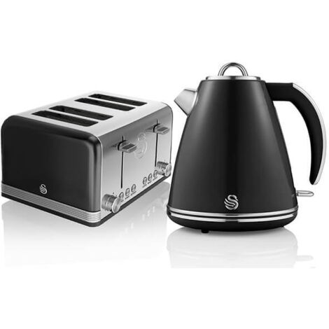 Swan Retro Black Kettle and 4 Slice Toaster Set