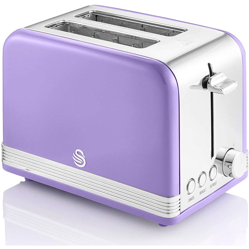 

Retro Tostadora Pan Ranura Ancha 2 Rebanadas, Regulador Nivel de Tostado, Descongelación 800W Morado - Swan