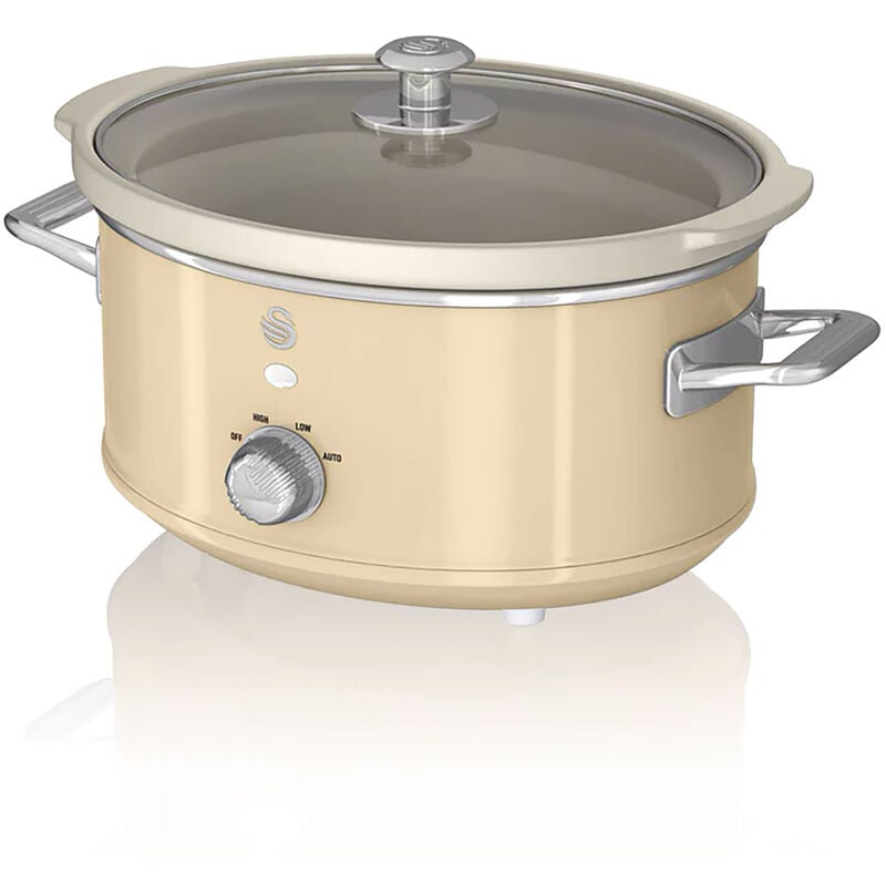 SF17021CNEU Retro Mijoteuse 3,5L Poêle Amovible en Céramique Antiadhésive, Vintage 200W Crème - Swan